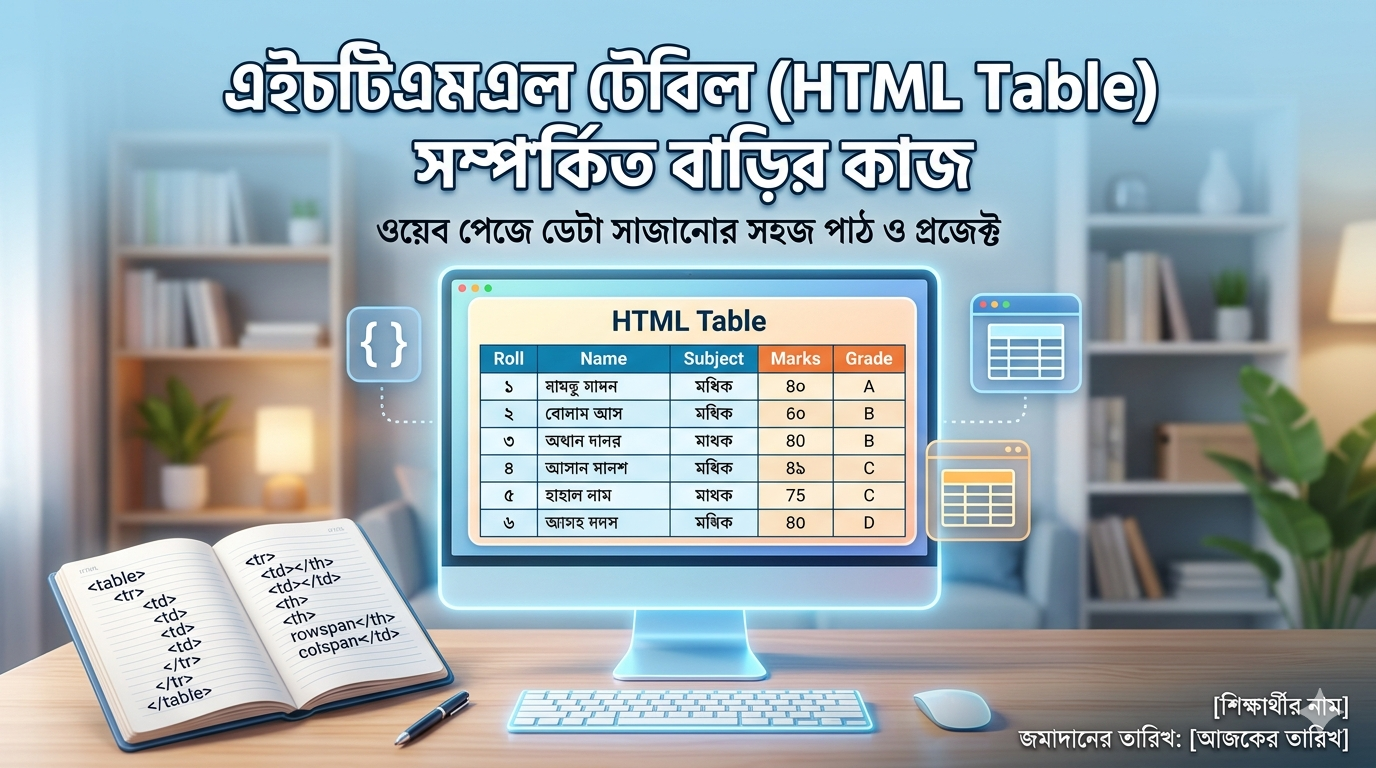 টেবিল সম্পর্কিত ২য় বাড়ির কাজ